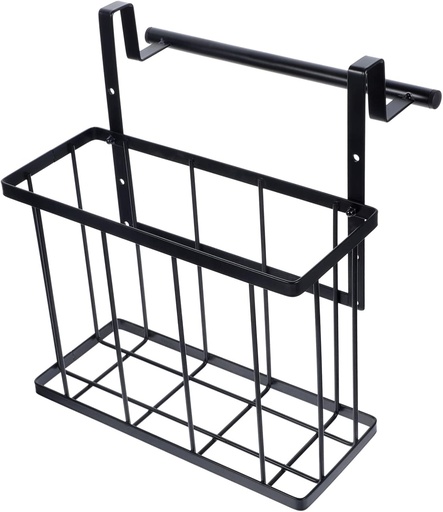 [BRSRAGILA4DR6DL6] Hanging Kitchen Storage Basket Wall-mounted Wire Organizer for Vegetables and Condiments Space-saving Design Easy Installation Black Multi-functional Shelf for Cabinet Door Use