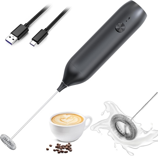 [BRSROYIKOQHQGYDF] Rechargeable Milk Frother Wand,Drink Mixer Handheld,Electric Whisk with USB-C,Foam Maker for Coffee Stirrer,Hand Blender for Lattes,Matcha,Cappuccino,Frappe,Hot Chocolate.