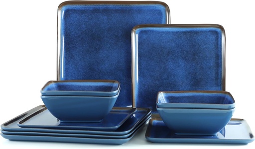[BRSRAGA7CIIAOH3V] Melamine Dinnerware Sets, 12 Pcs Square Plates and Bowls Sets of 4, Unbreakable Dishes Set for Outdoor Use, Lightweight Dishware Set for Camping,Patio and RV, Dishwasher Safe, Navy Blue