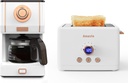 Amaste Retro Coffee Maker & Toaster Set- Elegant White with Rose Gold