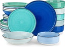 vancasso Bonita Dinnerware Sets 24 Pieces, Blue Stoneware Dishes Set for 6, Dinner Platers with Bowls Set, Dishwasher and Microwave Safe