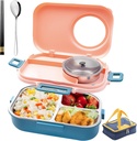 3 Compartments Bento Lunch box with Soup Bowl, Insulated Lunch Bag and Portable Utensils, Stainless Steel Camera Lunch Containers，Leak Proof Bento Box for Adults Men Women（14 years old+）