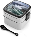 Niagara Falls Bento Box Adult Lunch Box All-in-One Lunch Containers with Removable Compartments Double Layer Bento Lunch Box with Spoon And Handle Stackable Lunchbox