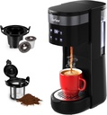 SUNVIVI 3-in-1 Single Serve Coffee Machine,Brewer for K-Cup Pods, Ground Coffee, and Teas, Brew Sizes 8 to 14oz, 30oz Removable Water Reservoir, 2 Cup Trays, Self-Cleaning Function - Black