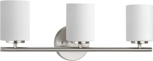 [BRSWKEYACAAQIADA] Replay Collection 3-Light Etched White Glass Modern Bath Vanity Light Brushed Nickel