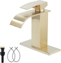Brushed Gold Bathroom Faucet GGStudy Waterfall Bathroom Sink Faucet Deck Mount Single Handle One Hole Bathroom Vanity Faucet with Pop Up Drain