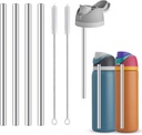 4Pcs Replacement Stainless Steel Straws Compatible with Owala Bottle 24oz 32oz Reusable Straws with 2 Cleaning Brushes Metal Straw Replacement Compatible with Owala Freesip (21cm for 24-32oz)