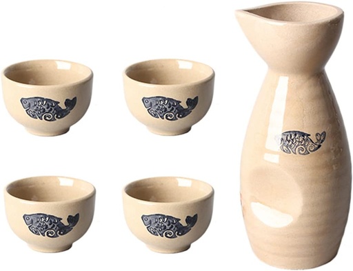 [BRSRAZYYBBYQOFL5] Sake Cup Set*5 Piece Sake Set, Traditional Retro Ceramic Sake Cups Set, with 4 Sake Cups, 1 Sake Pot, Elegant Design Best Gift for Family and Friends Mugs, Onecolor