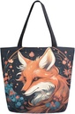 ALAZA Fox15 Canvas Tote Bag for Women Travel Work Shopping Grocery Top Handle Purses Large Totes Reusable Handbags Cotton Shoulder Bags
