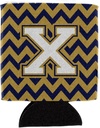 Caroline's Treasures CJ1057-XCC Letter X Chevron Navy Blue and Gold Can or Bottle Hugger Cooler Washable Drink Sleeve Collapsible Beverage Insulated Holder, Can Hugger, Multicolor