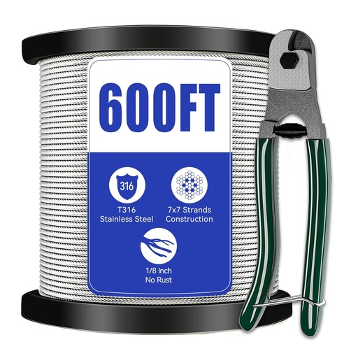 [BRSRMHQECRYQEHL2] 1/8 Stainless Steel Cable Railing, 7x7 Strand Construction with Cutter, 600FT