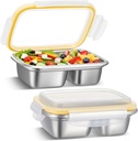 2 Pack Stainless Steel Snack Containers, 550ml Dual Section (Non Sealed Divider), Leak Resistant Lids for Dry Foods, 304 Stainless Steel, Reusable Food Storage for Office, School, Travel