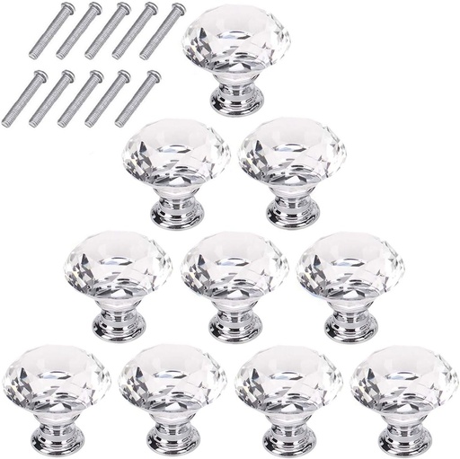 [BRSWGAINCMMWCYDB] XMHF 4Pcs 30mm Diamond Shape Crystal Glass Cabinet Dresser Drawer Hardware Cupboard Wardrobe Knobs Door Pull Handle White Crystal