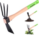 WORKPRO Hoe and Cultivator Garden Rake with 14" Wooden Handle, Sharp Hoe Blade & Sturdy 3 Claw Tiller, 2-in-1 Heavy Duty Gardening Hand Tools for Digging, Loosening Soil, Weeding, Cultivating