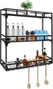 Wall Mounted Wine Rack 3 Tiers 100KG/220.46Lbs Bottle Glass Holder Metal Bar Bottle Display Shelf Wine Cups Hanging Holder for Wine Cellars, Cafes, Hotels