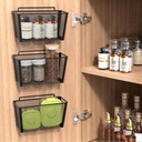 Hanging Upgrade Kitchen Baskets Wire Storage Basket Over the Cabinet Door Organizer, No Drilling Adhesive Basket for Cabinet Pantry Organization and Kitchen, Bathroom, Storage