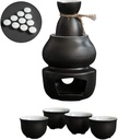 QWEASDF Japanese Sake Set, Traditional Ceramic Craftsmanship, 7-Piece Warm Wine Set (Including 1 Bottle, 4 Cups, 1 Wine Warmer, 1 Heating Station), Retro Atmosphere, Suitable As Gifts and Decorations