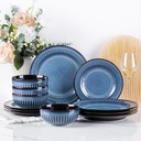 LERATIO Ceramic Dinnerware Sets,Handcraft Embossed Stoneware Plates and Bowls Sets,Highly Chip and Crack Resistant | Dishwasher & Microwave & Oven Safe Dishes set,Service for 4 (12pc)-Blue