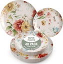 Trendables Floral Paper Plates 8.5 Inch & 10.5 Inch 40 Pcs Dinner Plate Set Fancy Disposable Plates for Party for 20 Guests 20 X 8 & 20 X 10 Large & Small Paper Plate Set for Parties Aviv
