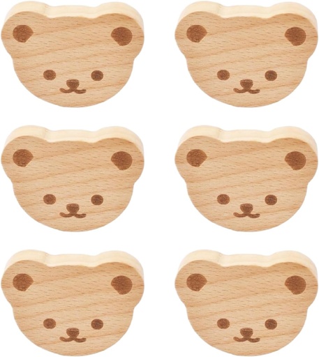 [BRSROATQPN6Q2C3Z] MOROBOR 6PCS Bear Shaped Wooden Knobs Single Hole Beech Wood Handles Wood Cupboard Cabinet Handles Knobs for Chest of Drawers with Screws& Expansion Tube