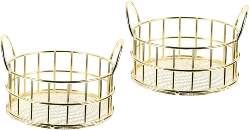[BRSROEL7CJ4BO3IY] 2Pcs Round Storage Box Desktop Metal Wire Storage Basket with Cat Ear Iron Grid Tray for Home Office Organizing Fruit Snack Makeup Container Basket