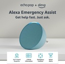 Echo Pop (newest model), Midnight Teal, bundle with Alexa Emergency Assist (monthly auto-renewal subscription)