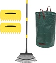 Rake for Leaves, 25 Tines 18" Wide Metal Rake with 32 Gallon Lawn and Leaf Bags & Leaf Scoops for Garden Adult Kids Lawn Shrub Yard Landscape Heavy Duty Long Handle 30-60
