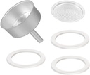 Moka Express Replacement Funnel Kit, 1 Espresso Funnel, 1 Aluminum Filter, and 3 Silicone Gasket Seals (6 Cups)