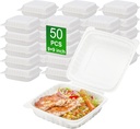 Clamshell Take Out Food Containers, 50 Pack 9x9 Inch Hinged To Go Food Containers with Lids, Disposable Plastic Meal Prep Lunch Boxes for Snacks Salad Sandwiches, Microwave & Freezer Safe