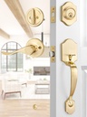 EHOMEWARE 1 Pack Gold Entry Door Handles, Front Door Knobs with Single Cylinder Deadbolt, Satin Brass Door Lever for Exterior, Heavy Duty Door Handles with Wave Design, Left/Right Reversible