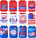 4th of July Decorations Red White Blue Decorations 12 PCs Can Cooler Sleeves for Independence Day Accessories, Collapsible Insulation Cover for Patriotic Party Supplies Memorial Day Decorations