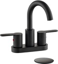 Matte Black Two Handle Centerset Bathroom Sink Faucet with Pop up Drain, High Arc Modern 4 Inch Bathroom Vanity Lavatory Faucet 3 Holes with Brass 360° Swivel Spout, TAF067E-MB