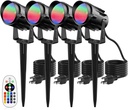Spotlight Outdoor RGB Led Lights, 12W Color Changing Outdoor Floodlight Fixture with Stake for Garden Yard Path, 120V Waterproof Landscape Lighting Plug in with Remote (4 Pack)