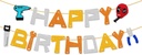 Confetti! Tools Birthday Banner – Drill, Tape Measure, Handsaw, Plier, Wrench, Toolbox, Hammer, Mechanic, Screwdrivers Themed Happy Birthday Party Decorations – Perfect for Kids & Friends' Parties