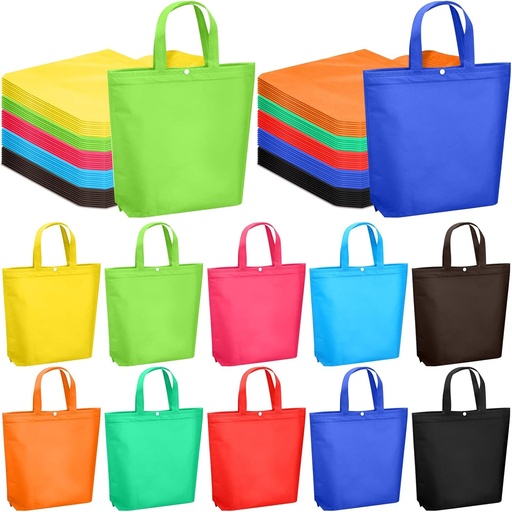 [BRSREFQCBEAWGAD5] Paterr 100 Pcs Reusable Grocery Bags Bulk Shopping Tote with Handle Non Woven Portable Foldable Tote Bag Gift with Button