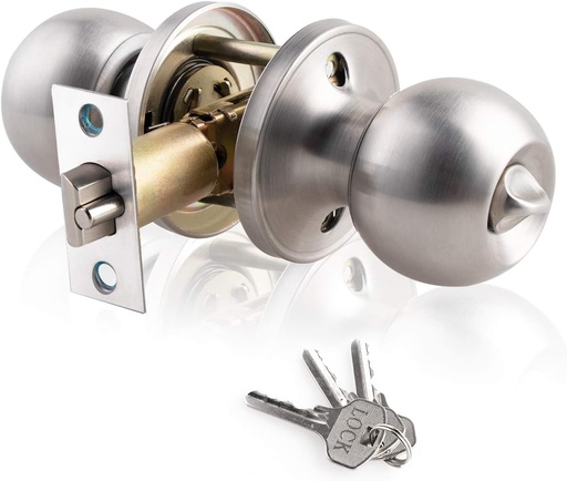[BRSWGAIHC4AWG3QU] XIUDI Entry Door Knobs with Lock and Key,Ball Stainless Steel Keyed Door Lock,for Privacy Bedroom/Bathroom,Satin Nickel