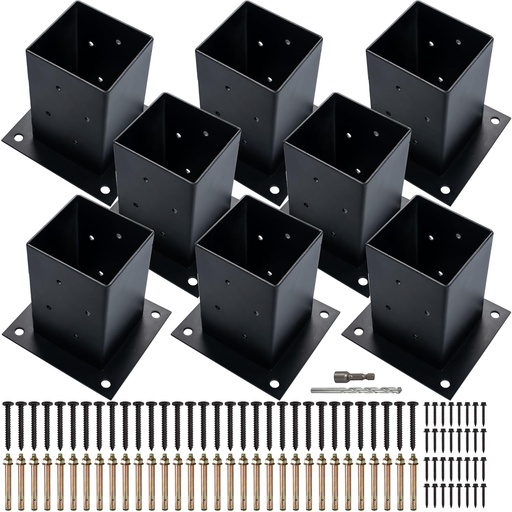 [BRSRAHAPB4MWKAY2] (8 PCS) LADECH 4x4 Wood Fence Post Anchor Base, 2mm Thick Steel and Black Powder Coated,Come with Wood Screws and Concrete Anchors