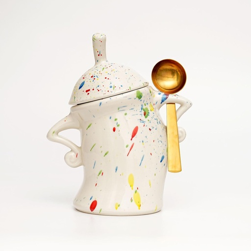 [BRSREAQRC57WC2TB] Sassy Handmade Ceramic Storage Canister with Attitude, Airtight Coffee Kitchen Canister for Sugar, Flour, Tea,Nuts (colorful spots)