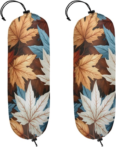 [BRSRAAIPAFYAYAI6] Maple Leaf Winter Plastic Bag Holder Set of 2 Grocery Bags Holders Shopping Trash Bag Dispenser Wall Mount Reusable Kitchen Storage Organizer 20.5 x 8.7 in