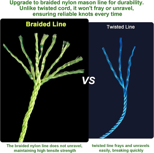 [BRSROBIFOV6AOD3G] 6 Roll Mason Line String Line - #18 Braided Nylon String - 500 Ft Length - Nylon with Reloadable Line Reel Twine for Gardening Or Masonry Tools - Perfect Construction String (Yellow)