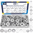 ZQZ 290Pcs Flat Washers, 304 Stainless Steel Fender Washers Assortment, 15 Different Sizes Wide Washer M3 M4 M5 M6 M8 M10 M12 Assorted Flatwashers Kit