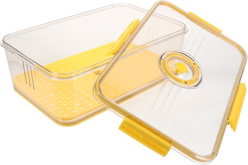 [BRSREYYRCB7BGETG] Fridge Storage Box with Airtight Lid and Draining Plate Versatile Food Container for Bread Fruits Vegetables Kitchen Organizer with Timing Lid for Freshness Tracking