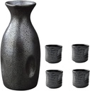 Sake Drinkware 4 Sake Cup with a Bottle Japanese Ceramic Sake Cup Set Black 5 Pieces Pottery Sake Cup Set Sake Gift Set