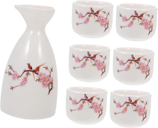 [BRSREZA6AENGA33D] Alipis Japanese Style Ceramic Sake Pot Set Creative Sake Kettle Serving Cups Traditional White Wine Holder for Home Entertaining