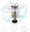 Herogo Universal Bathroom Sink Drain Stopper for Vessel Lavatory Vanity Holes, Pop-Up Basin Brass Bounce Core Bathtub Stopper Sink Drain Strainer Cover with Basket Hair Catcher Filter, Silver