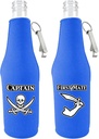 Captain and First Mate Beer Bottle Coolie With Openers (Royal Blue)