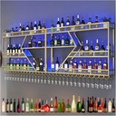 Wine Rack Wall Mounted with LED Light Metal Floating Shelves with Hanging Wine Glass Holder Liquor Bottle Display Shelf Industrial Storage Racks for Bar Wine Cellar Kitchen Decorate Black/Go