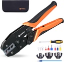 HARDELL Crimping Tool for Heat Shrink AWG22-10, Wire Crimping Tool with 90 PCS Wire Connectors, 3 Interchangeable Dies, Anti-Slip Grip, Electrical Connectors Kit Ratchet Wire Terminal Crimper