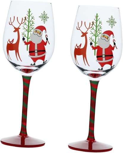 [BRSRAAD5DJ5Q4GTB] 2pcs Santa Crystal Wine Goblets Christmas Party Supplies for Holiday Celebrations Eye-catching Stemware for Wine Beverages Safe Material for Ages