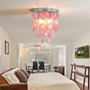 Modern Chandelier Crystal Shell,Semi Flush Mount Pink Girl Chandelier, LED Ceiling Light Fixture Bedroom Bathroom Closet Nursery 3 Lights